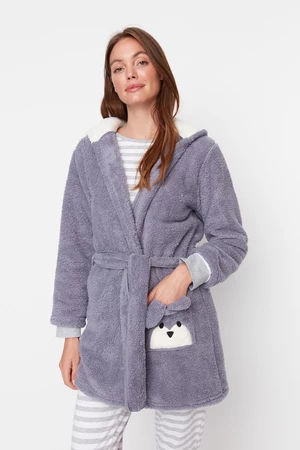 Trendyol Gray Animal Figured Wellsoft Knitted Dressing Gown