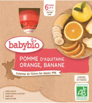 BABYBIO jablko pomeranč banán 4 x 90 g