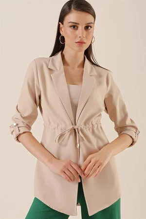 By Saygı Shawl Collar Sleeve Folded Waist Drawstring Lycra Jacket