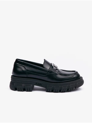 Black Women's Leather Moccasins on the Platform KARL LAGERFELD Precinc - Women