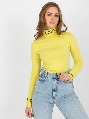 Light yellow cotton turtleneck blouse Yarina slim fit