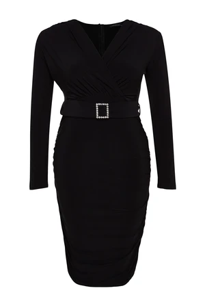 Trendyol Curve Black Belt Detailed Knitted Evening Dress