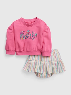 Set of girls' sweatshirt and shorts in pink and cream GAP