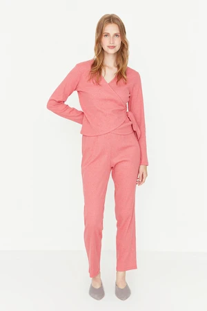 Trendyol Dry Rose Double Breasted Knitted Pajamas Set