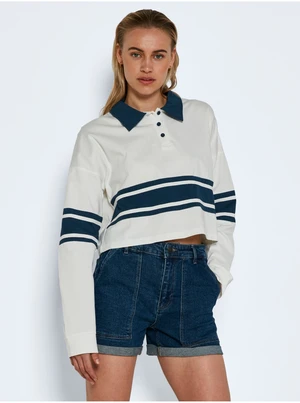 Blue and White Cropped T-Shirt with Collar Noisy May Abi - Women