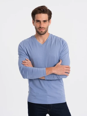 Ombre Men's unprinted V-NECK longsleeve - light blue