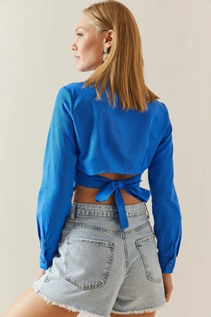 XHAN Saks Slim Fit Crop Shirt with Back Detail