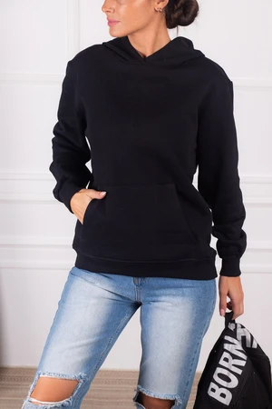 armonika Women's Black Hooded Kangaroo Pocket Raising Sweatshirt ARM-21Y11504