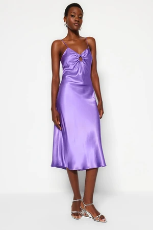 Trendyol Purple Strappy Woven Satin Woven Dress