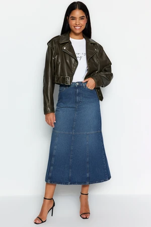 Trendyol Blue A Form Stitch Detail Denim Jeans Skirt