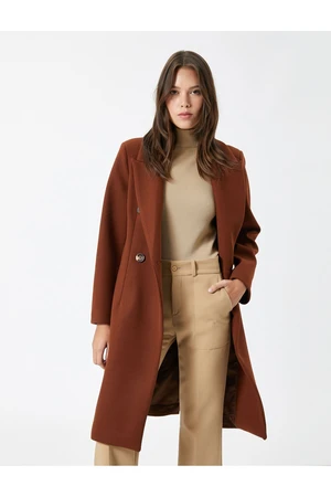 Koton Long Cuff Coat Buttoned Double Breasted Slit Belted