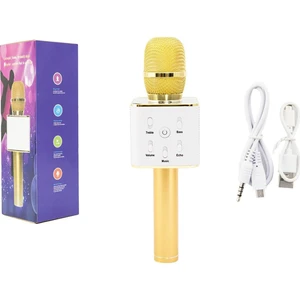 Mikrofon karaoke kov 25 cm nabíjení přes USB zlatý