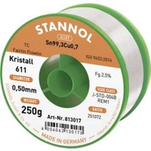 Bezolovnatý pájecí cín Stannol Kristall 611 Fairtin, bez olova, 250 g, 0.5 mm