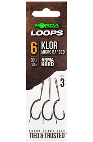 Korda hotové montáže loop rigs klor - háček 6 nosnost 30 lb