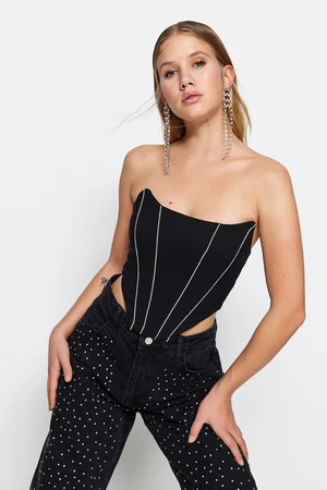 Trendyol Black Strapless Shiny Stone Bustier