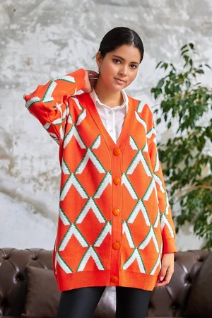 InStyle V Pattern Loose Knitwear Cardigan - Orange