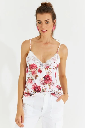 Cool & Sexy Women's White Lace Strapless Floral Blouse