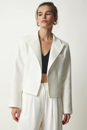 Happiness İstanbul Women's White Double Breasted Collar Blazer Jacket