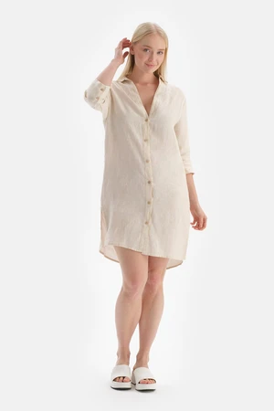 Dagi Ecru Linen Long Shirt