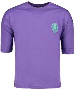 Trendyol Purple Men's Oversize/Wide-Cut Crew Neck Short Sleeve Geometric Print 100% Cotton T-shirt.