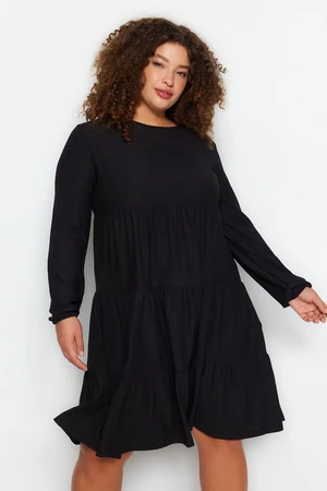 Trendyol Curve Black Plain A-line Mini kötött plus size ruha