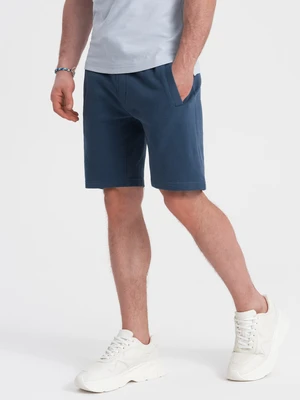 Ombre Men's knit shorts with drawstring and pockets - dark blue