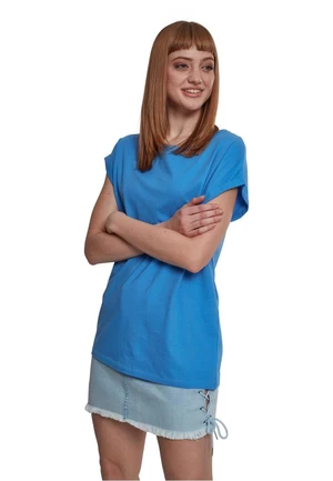 Women's T-shirt with extended shoulder horizontal blue