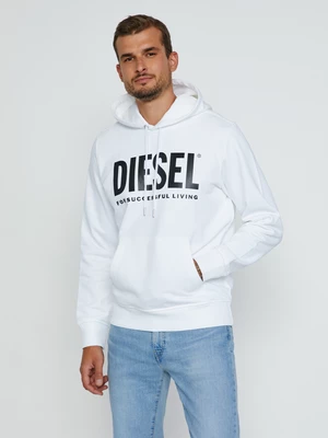 Diesel Mikina - S-GIRK-HOOD-ECOLOGO SWEAT biela