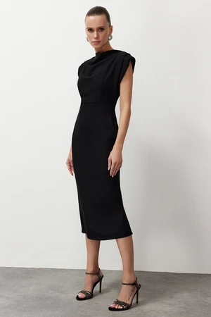 Trendyol Black Degaje Collar Body-Fitting Woven Stylish Evening Dress