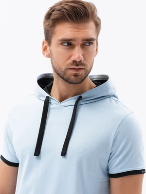 Ombre Men's casual cotton t-shirt with hood - light blue