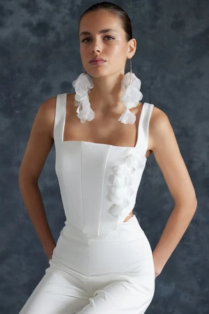 Trendyol Bridal White Corset Detailed Woven Bustier with Flower Accessories