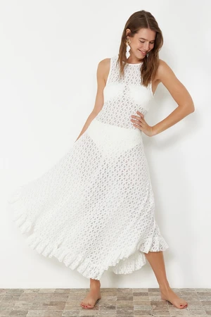 Trendyol White Fitted Maxi Knitted Beach Dress