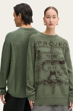 Sveter s mohérovým nádychom Y/Project PARIS' BEST JACQUARD PULLOVER zelená farba, tenký, 206SW001