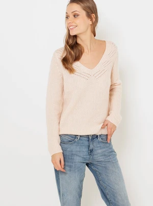 Cream sweater with clamshell neckline CAMAIEU - Women