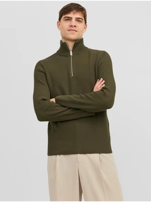 Khaki Mens Ribbed Sweater Jack & Jones Perfect - Men