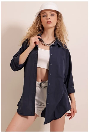 Bigdart My Fashion Cabinet Oversize Long Basic Shirt Navy Blue