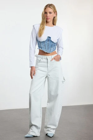 Trendyol Ice Blue Loose Cut High Waist Carpenter Skater Jeans