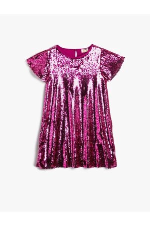 Koton Sequin Sequined Dress Short Sleeve Round Neck