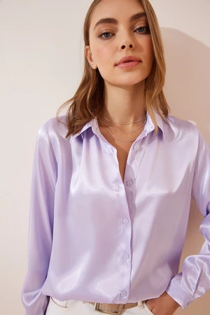 Happiness İstanbul Women's Lilac Lightly Flowing Satin Surface Shirt