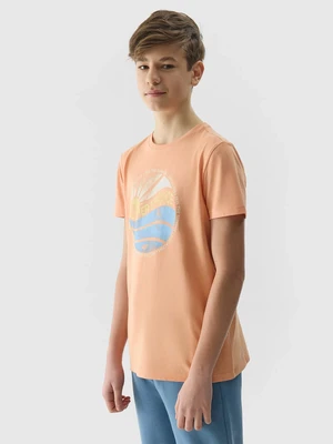 Boys' T-shirt in a regular fit with a 4F print - coral