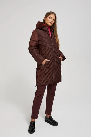 Long quilted jacket with hood