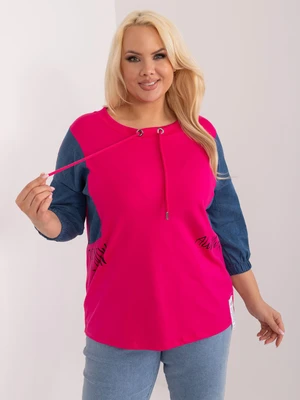 Plus-size fuchsia blouse with 3/4 sleeves