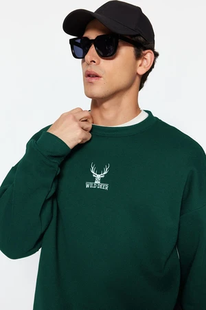 Trendyol Green Oversize/Wide Cut Crew Neck Long Sleeve Animal Embroidered Sweatshirt