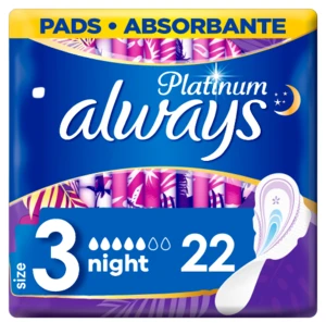 ALWAYS Platinum Night (Velikost 3) Hygienické Vložky S Křidélky 22 ks