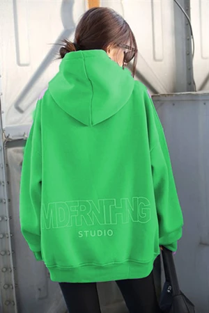 Madmext Mad Girls Green Printed Oversized Sweatshirt