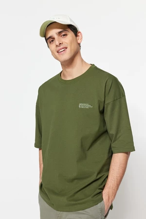 Trendyol Oversize/Wide Fit 100% Cotton Crew Neck Minimal Text Printed T-Shirt