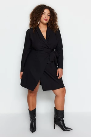 Trendyol Curve Czarna Gładka Dwurzędowa Mini Tkana Sukienka Plus Size