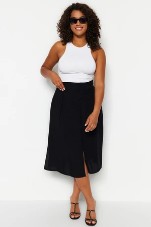 Trendyol Curve Black Viscose Woven Skirt with Slit Detail.