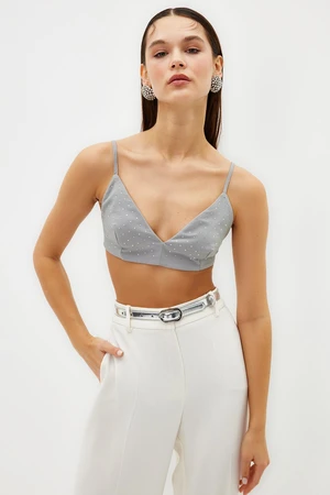 Trendyol Gray Crop Shiny Stone Woven Bustier