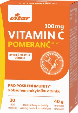 VITAR vitamín C 300 mg + rakytník + zinok, sypká zmes s príchuťou pomaranč 20 vrecúšok